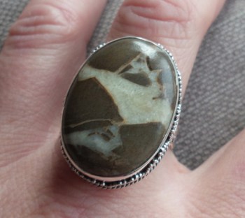 Zilveren ring met Septaria gezet in bewerkte setting 18.5 mm